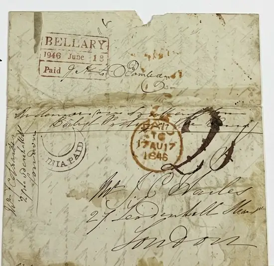 Pre-stamp cover of India — Bellary HG 9, COV-4490, 12 June 1846