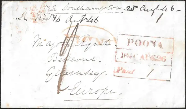 Pre-stamp cover of India — Poona HG 12, COV-4684, 26 August 1846