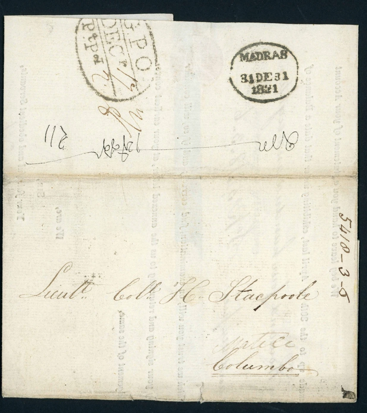 Madras MX3 pre-1854 cover, Cavendish Philatelic Auctions Ltd lot 528