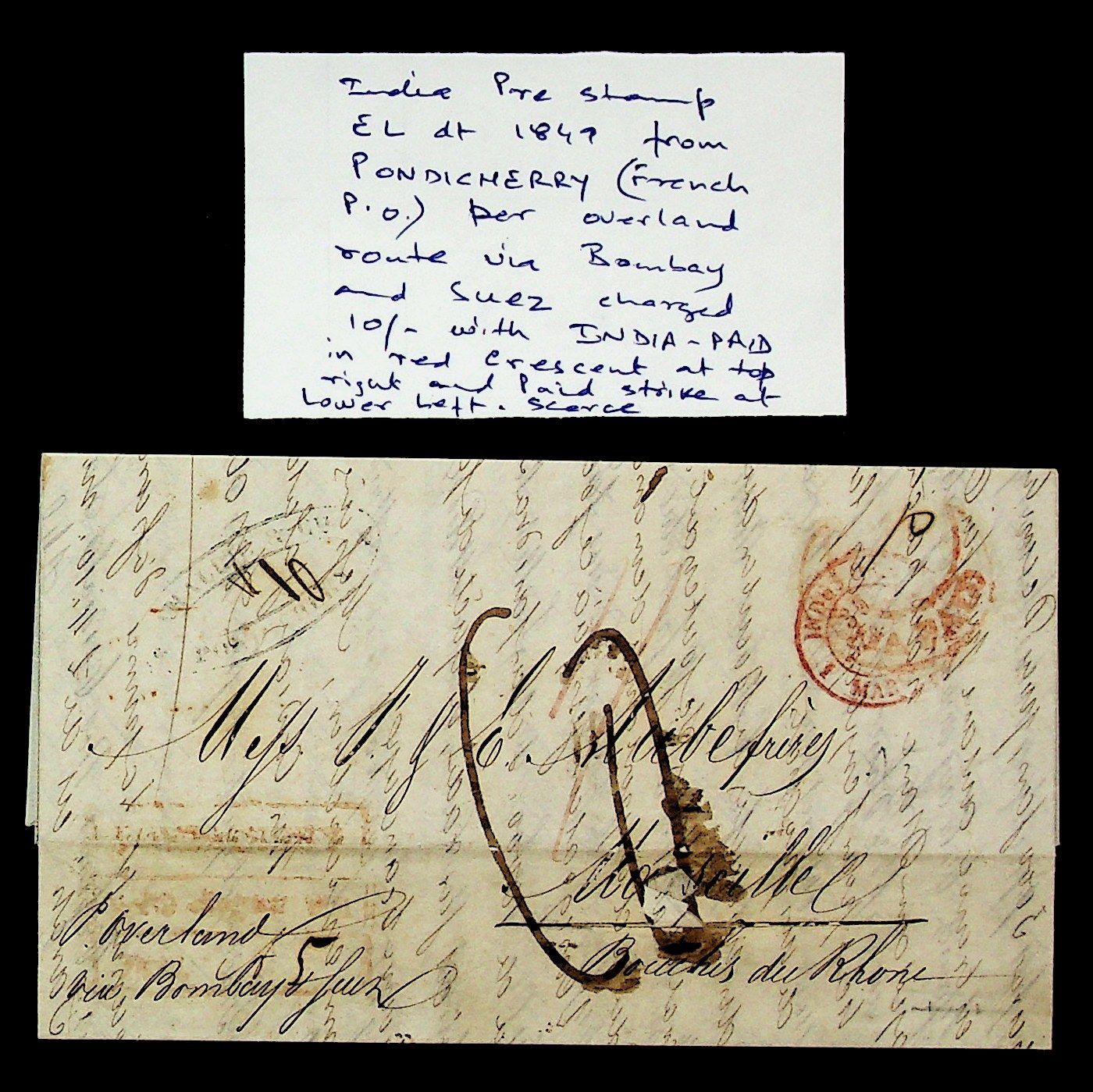 Pondicherry HG 12 pre-1854 cover, Sephils lot 0111