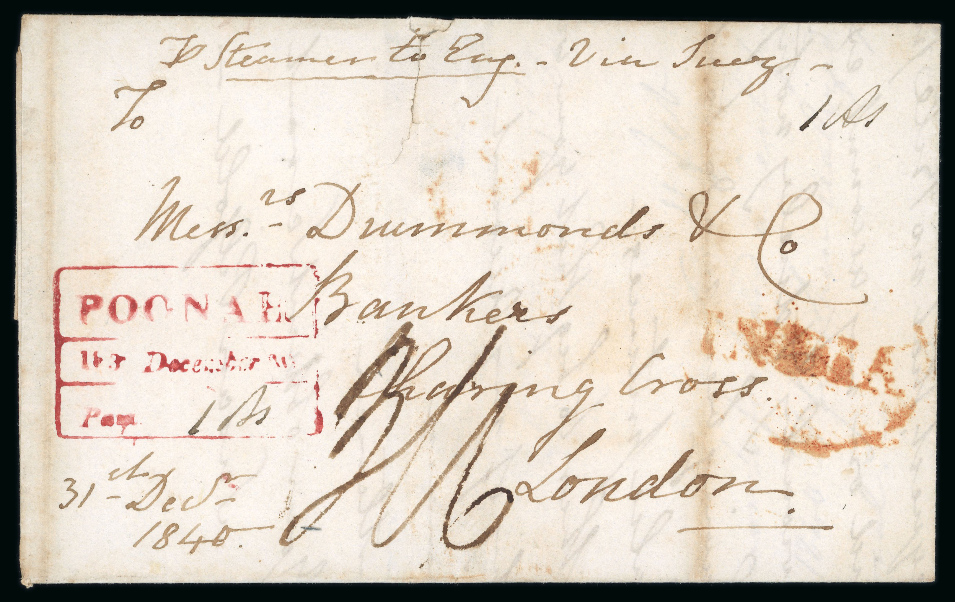 Pre-stamp cover of India — Poona HG 9, COV-4991, 1840