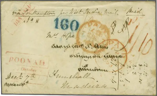 Poona HG 9 pre-1854 cover, Corinphila Auctions lot 5445