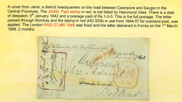 Pre-stamp cover of India — Jansi HG 2, COV-5021, 5 January 1842