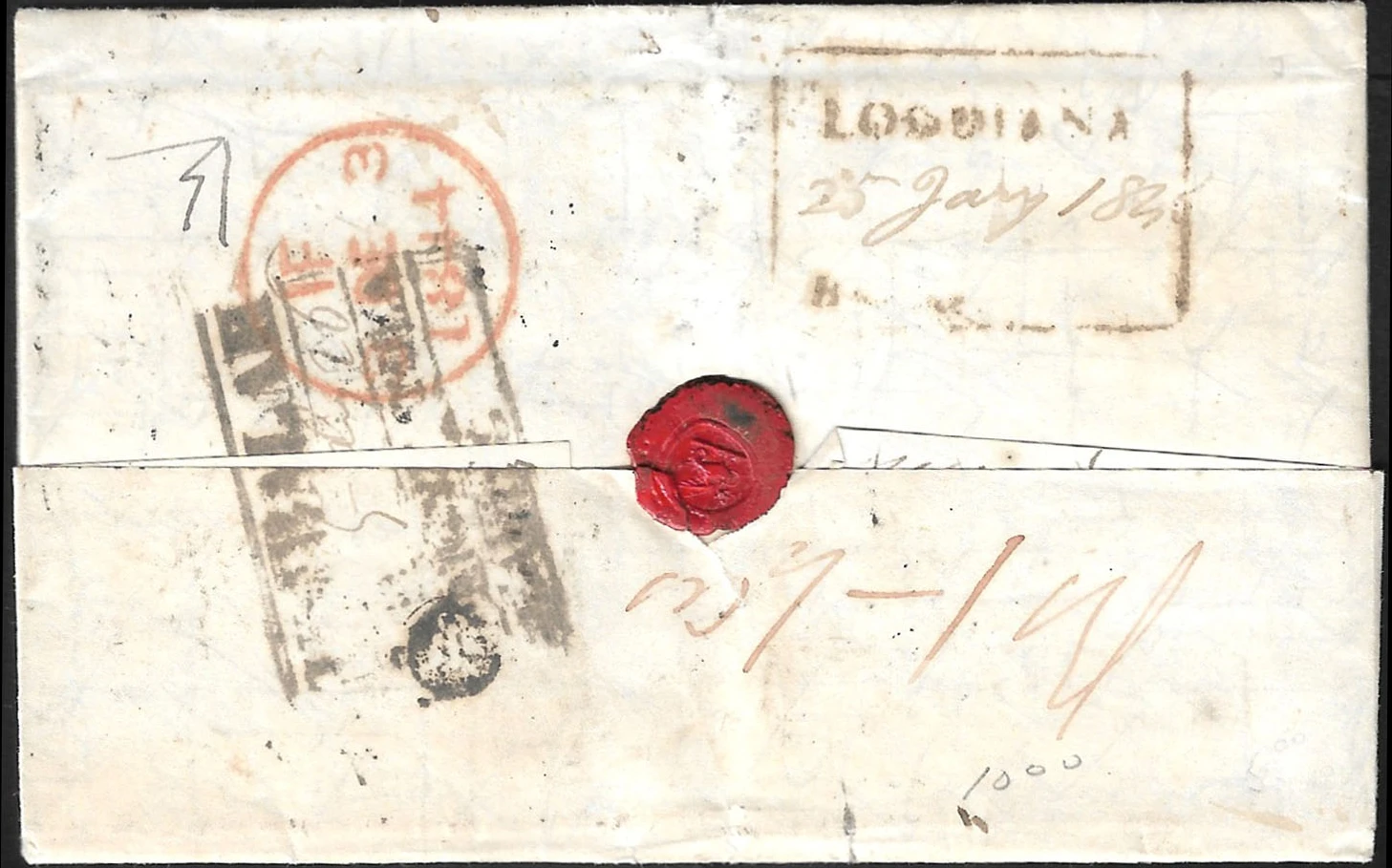 Pre-stamp cover of India — Lodianah HG 4, COV-4546, 25 July 1845