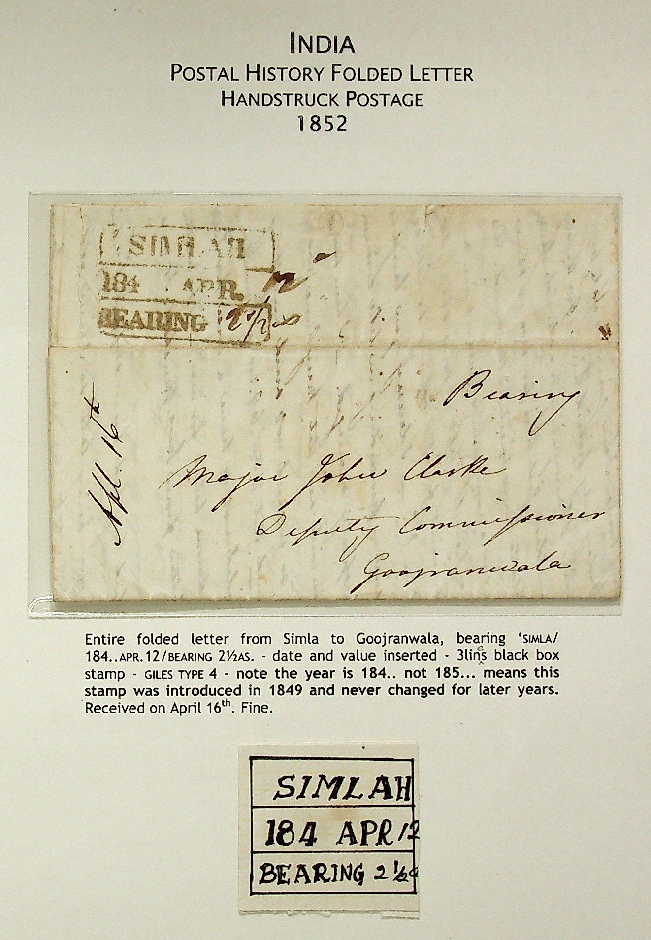 Simla HG 4 pre-1854 cover, Sephils lot 0088