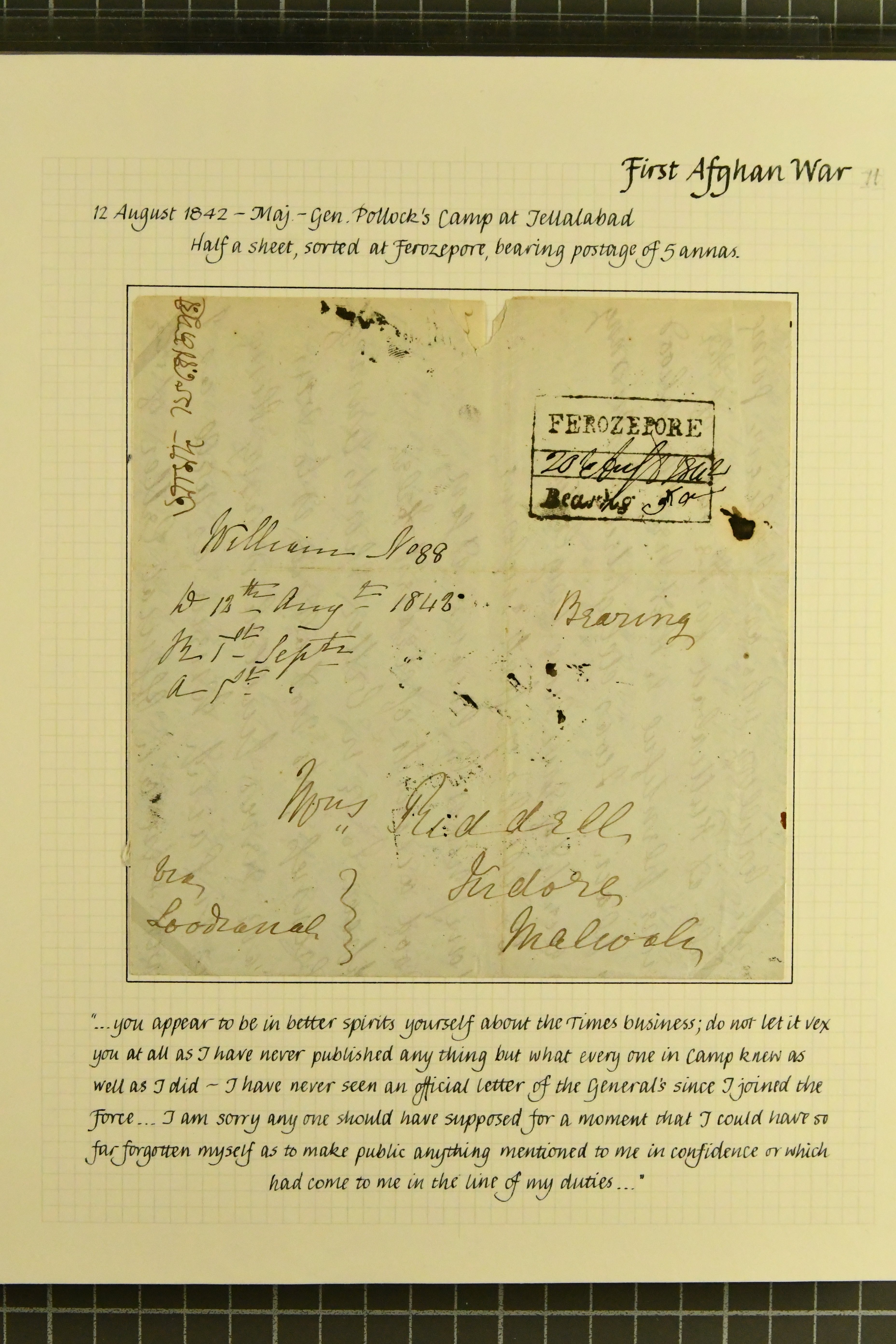 Pre-stamp cover of India — Ferozepore HG 2, COV-5088, 12 August 1842