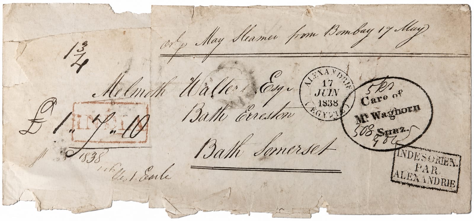 Pre-stamp cover of India — COV-4853, May 1838
