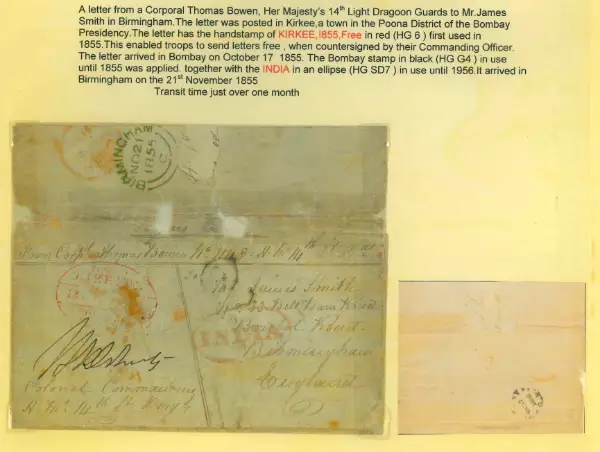 Pre-stamp cover of India — Kirkee HG 6, COV-5022, 1855