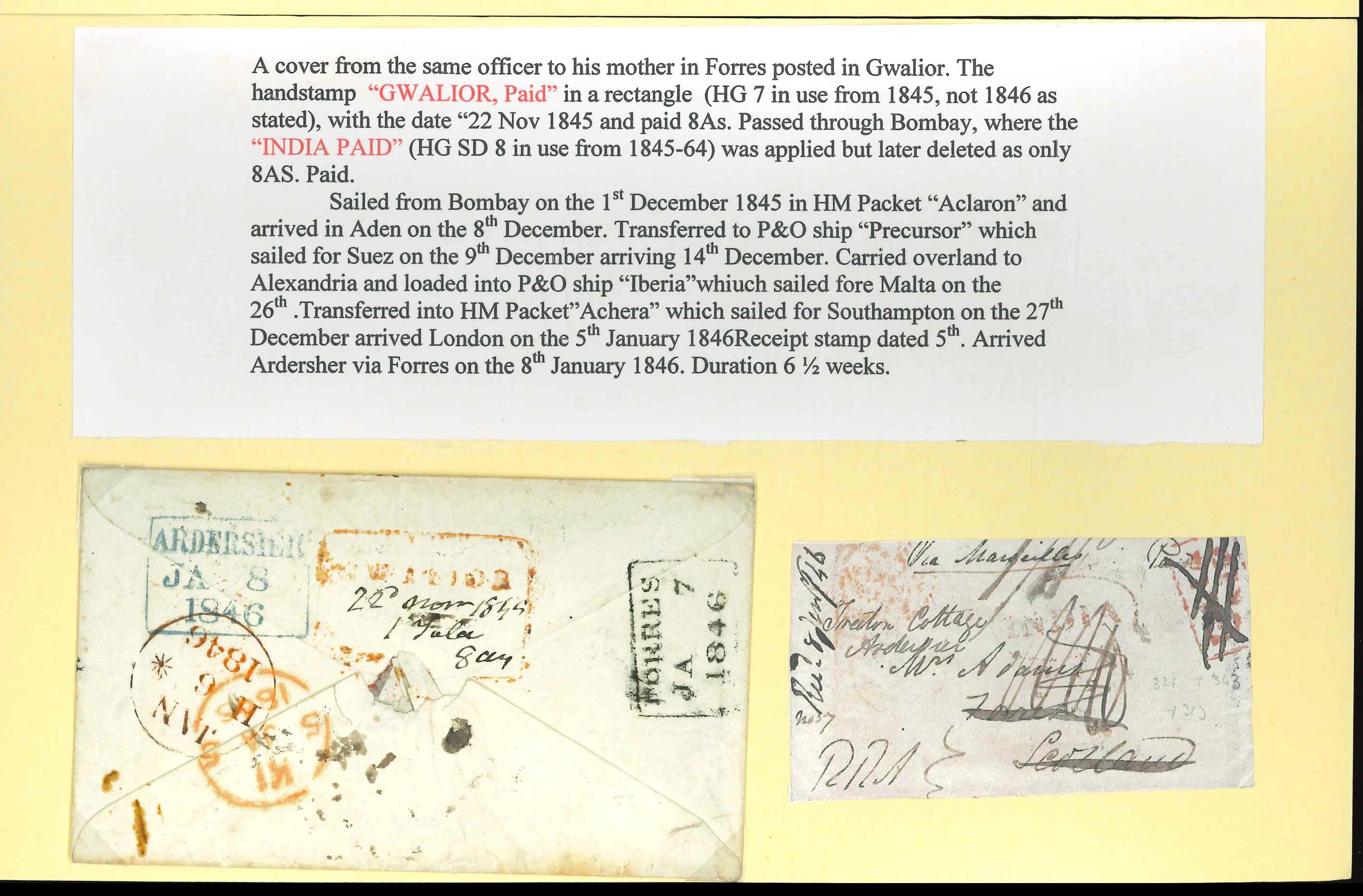 Pre-stamp cover of India — Gwalior HG 7, COV-4984, 1845