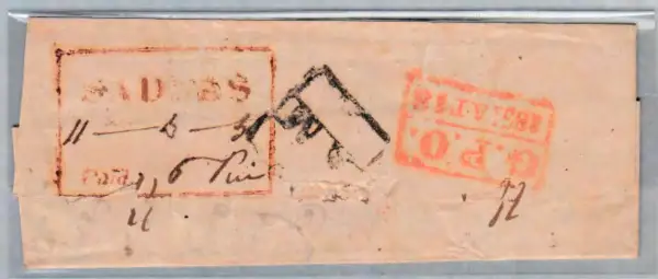 Pre-stamp cover of India — Sadrass HG 2, COV-4550, 11 June 1851