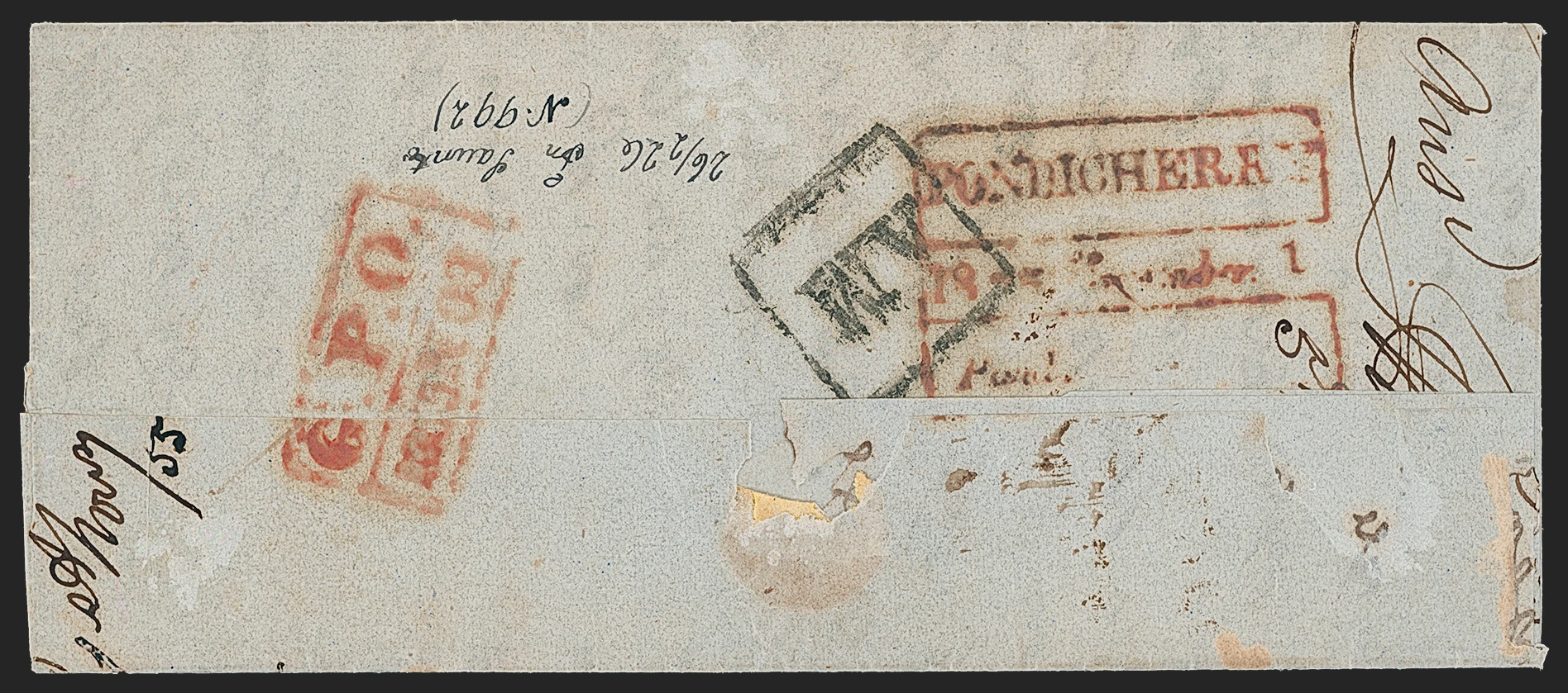 Pre-stamp cover of India — Pondicherry HG 12, COV-4806, 1 November 1855