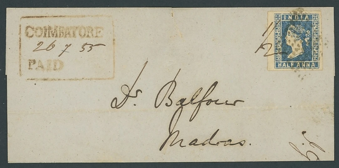 Pre-stamp cover of India — Coimbatore HG 3, COV-5187, 1854