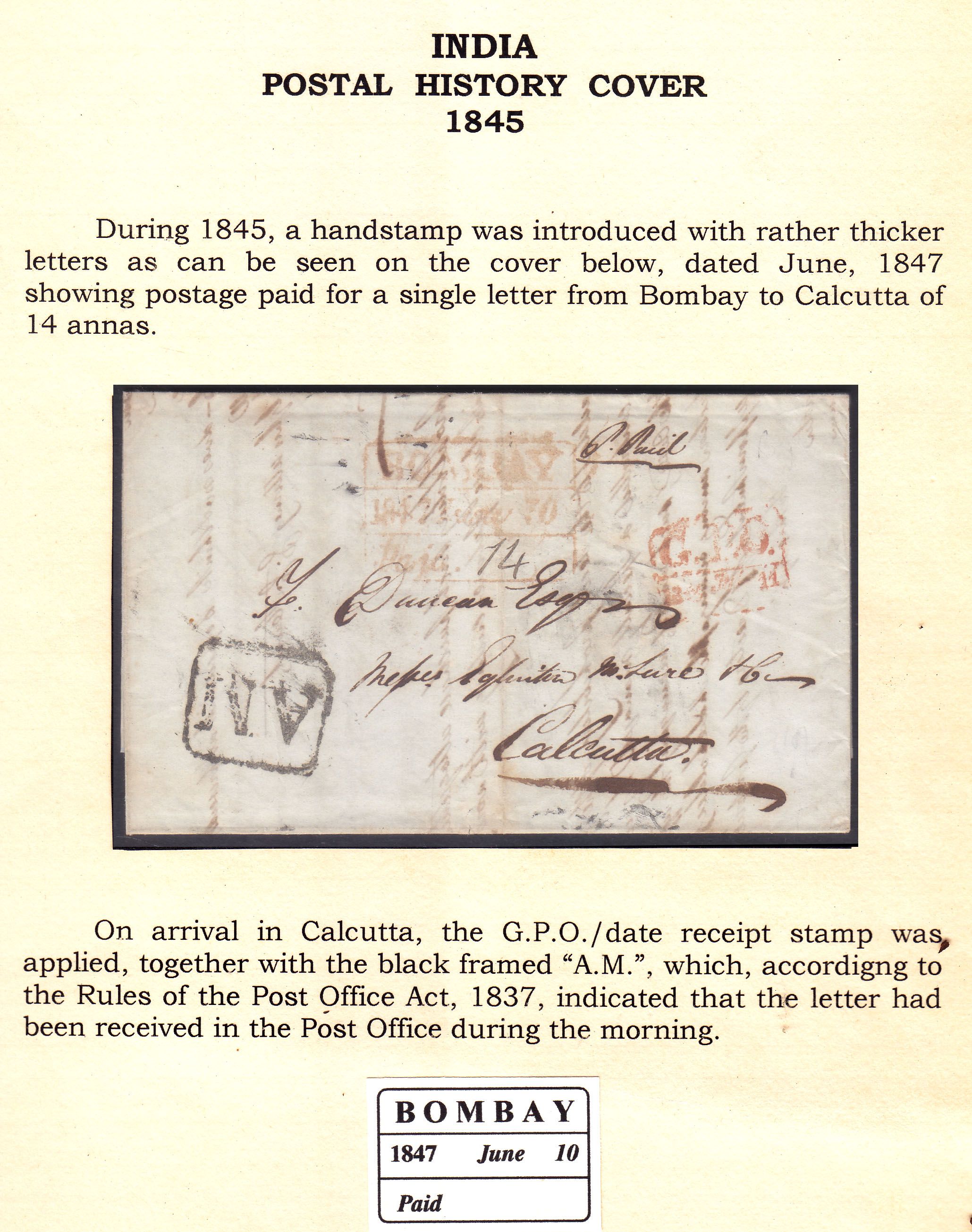 Bombay HG 18 pre-1854 cover, Sephils lot 0087