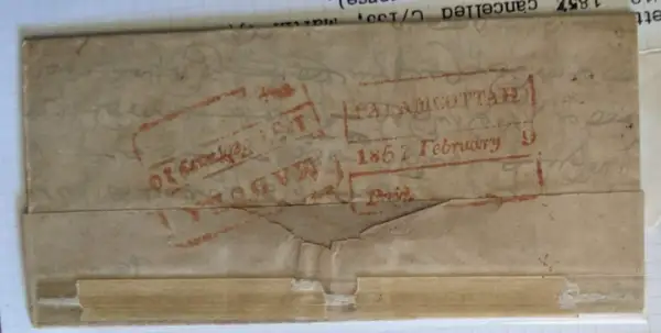 Pre-stamp cover of India — Palamcotah HG 7, COV-4342, 9 February 1857