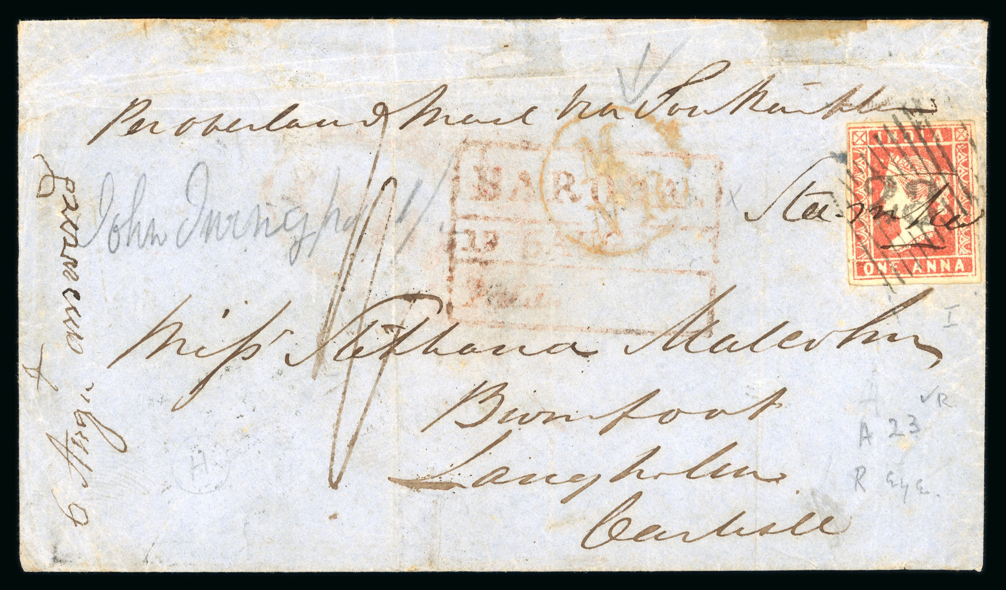 Pre-stamp cover of India — Baroda HG 1a, COV-4993, 1855