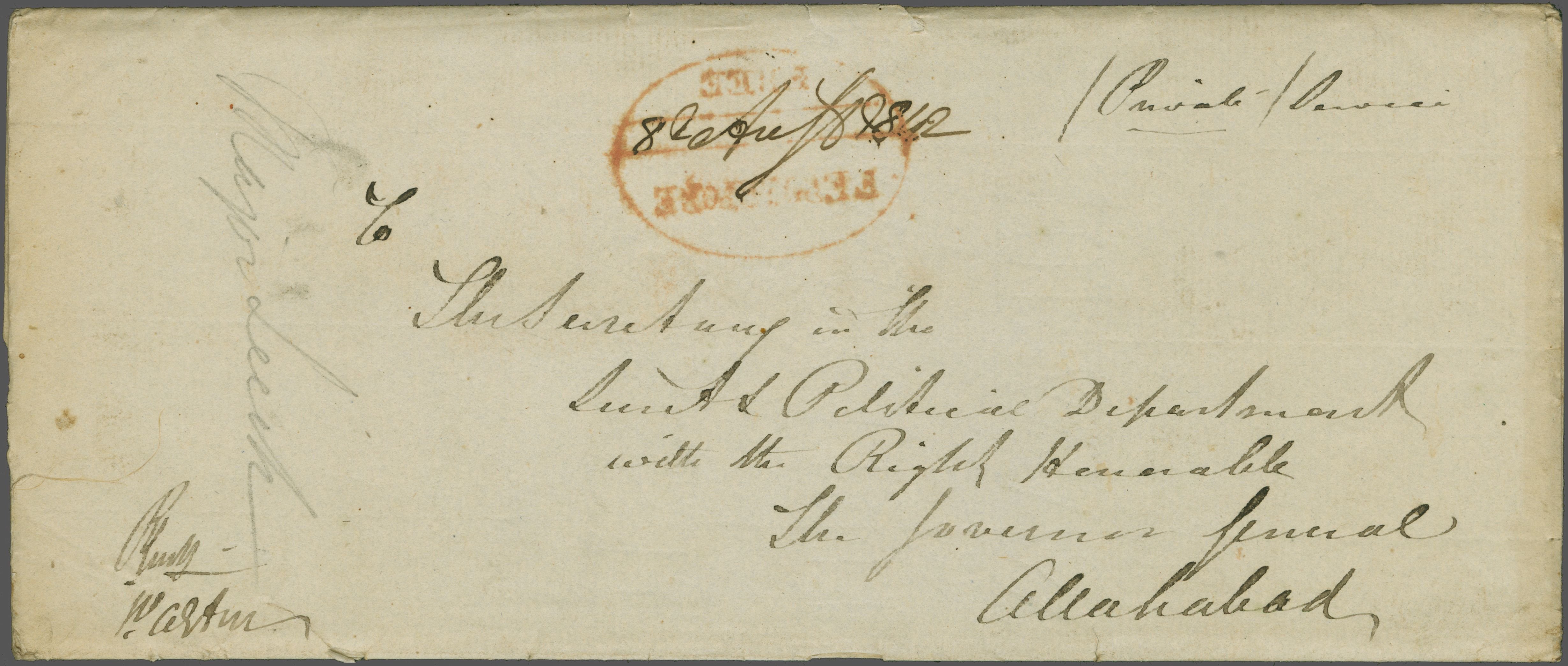 Pre-stamp cover of India — Ferozepore HG 7, COV-5127, 12 July 1842