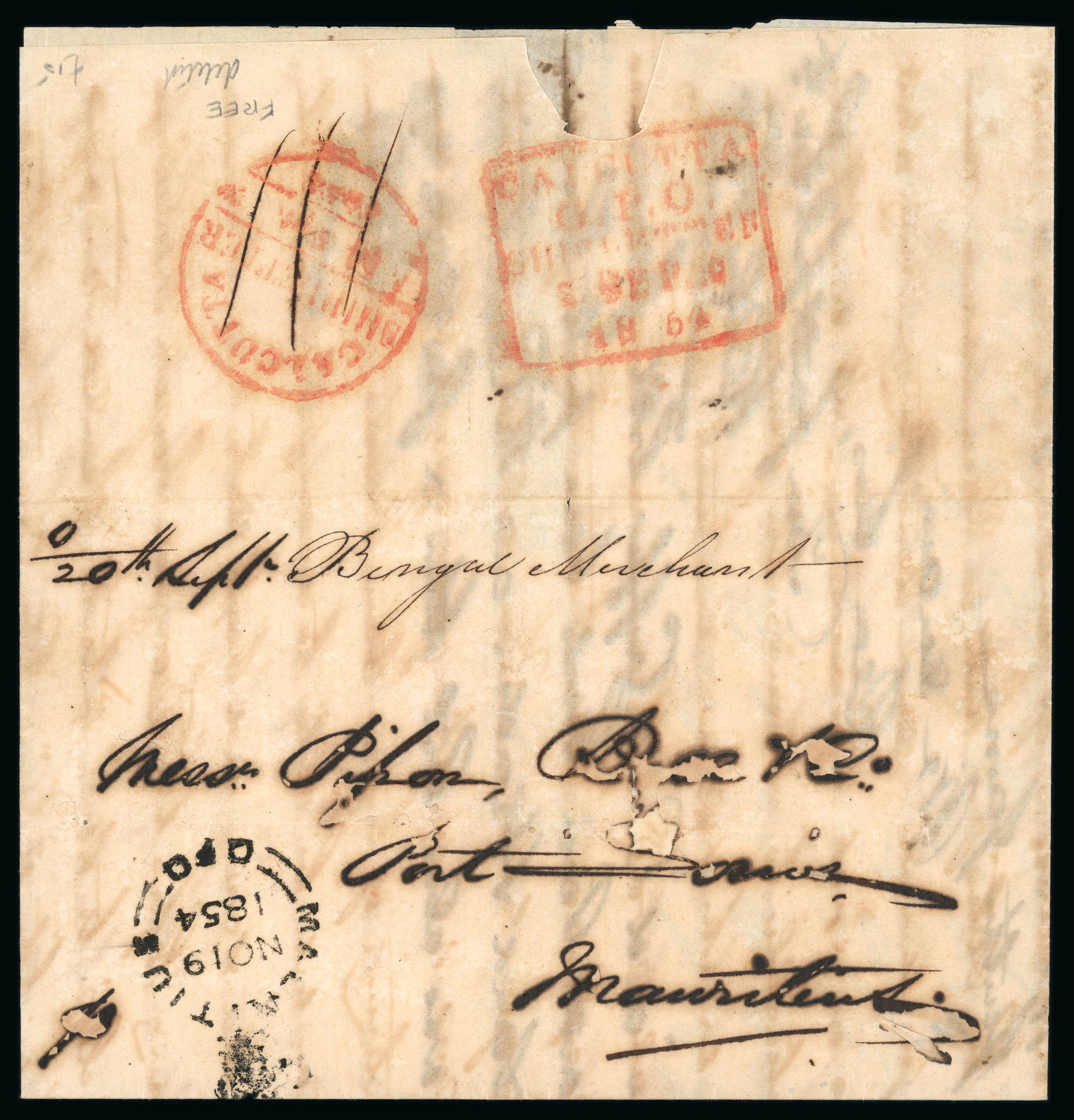 Pre-stamp cover of India — Calcutta SD21, COV-4962, 1854
