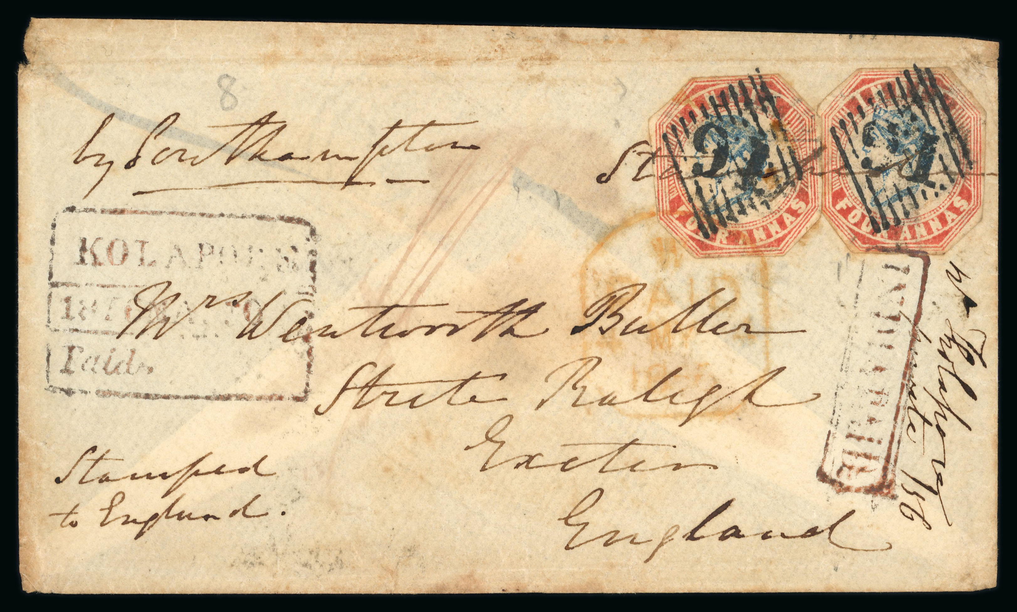 Pre-stamp cover of India — Kolapore HG 3, COV-4995, 1856