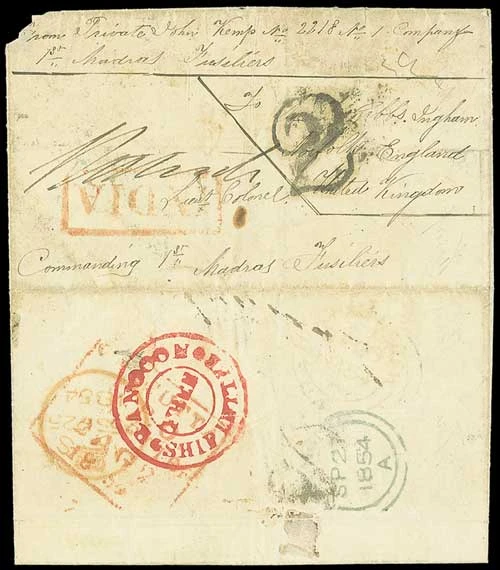 Pre-stamp cover of India — Rangoon FP 3, COV-5178, 1854