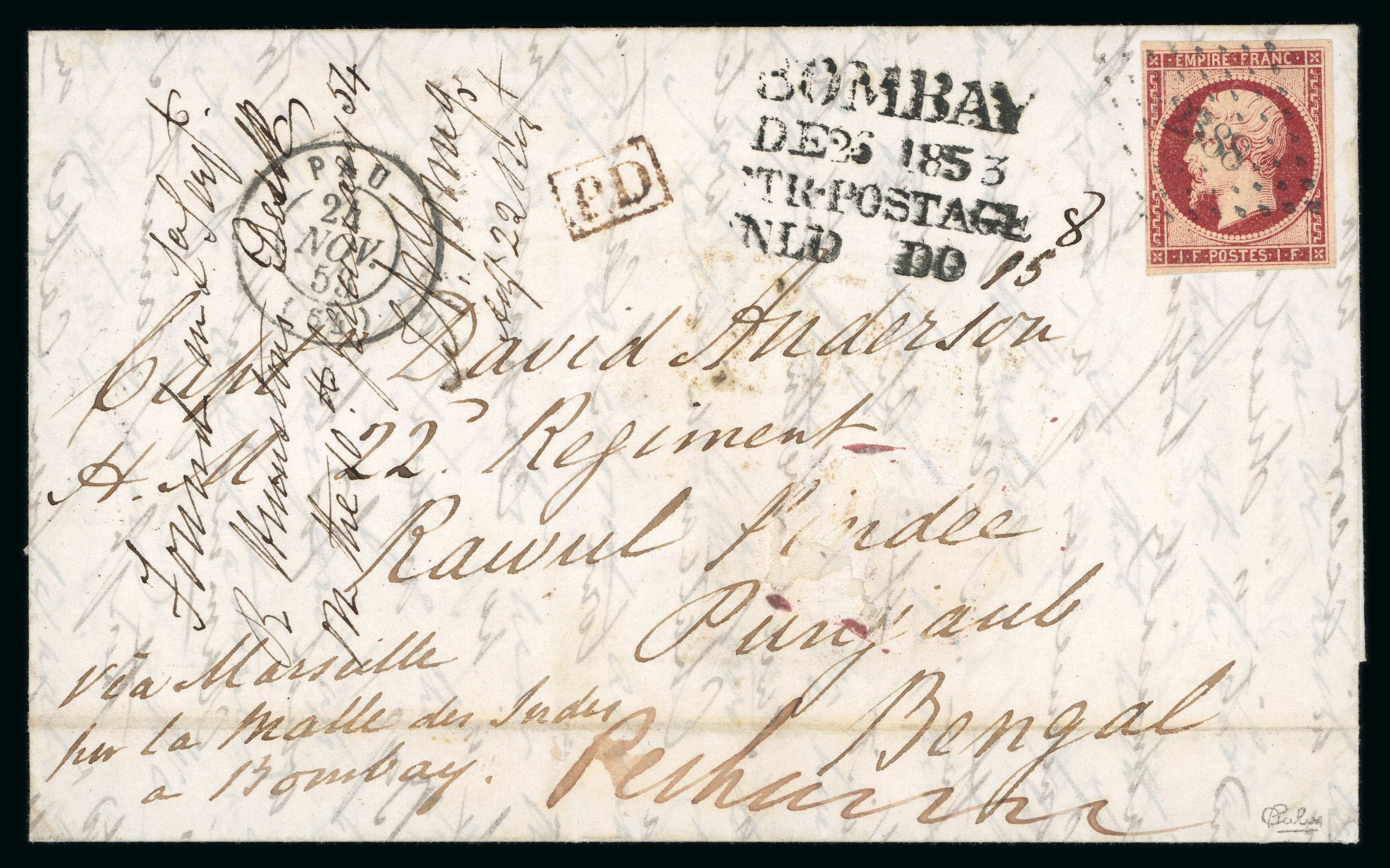 Bombay SR6 pre-1854 cover, David Feldman lot 43