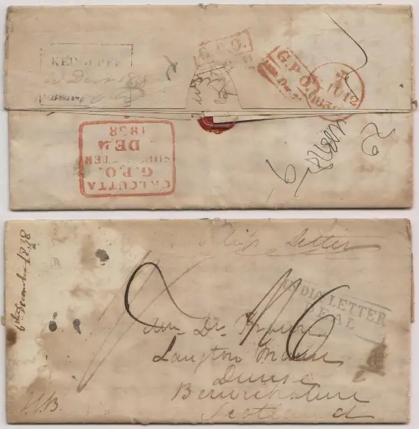 Pre-stamp cover of India — Calcutta SD21, COV-4534, 23 December 1838