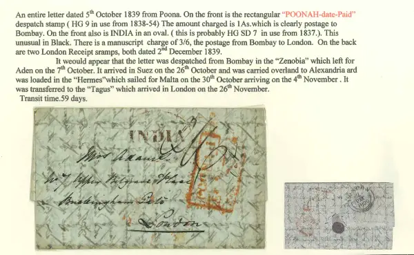 Pre-stamp cover of India — Poona HG 9, COV-5020, 5 October 1839