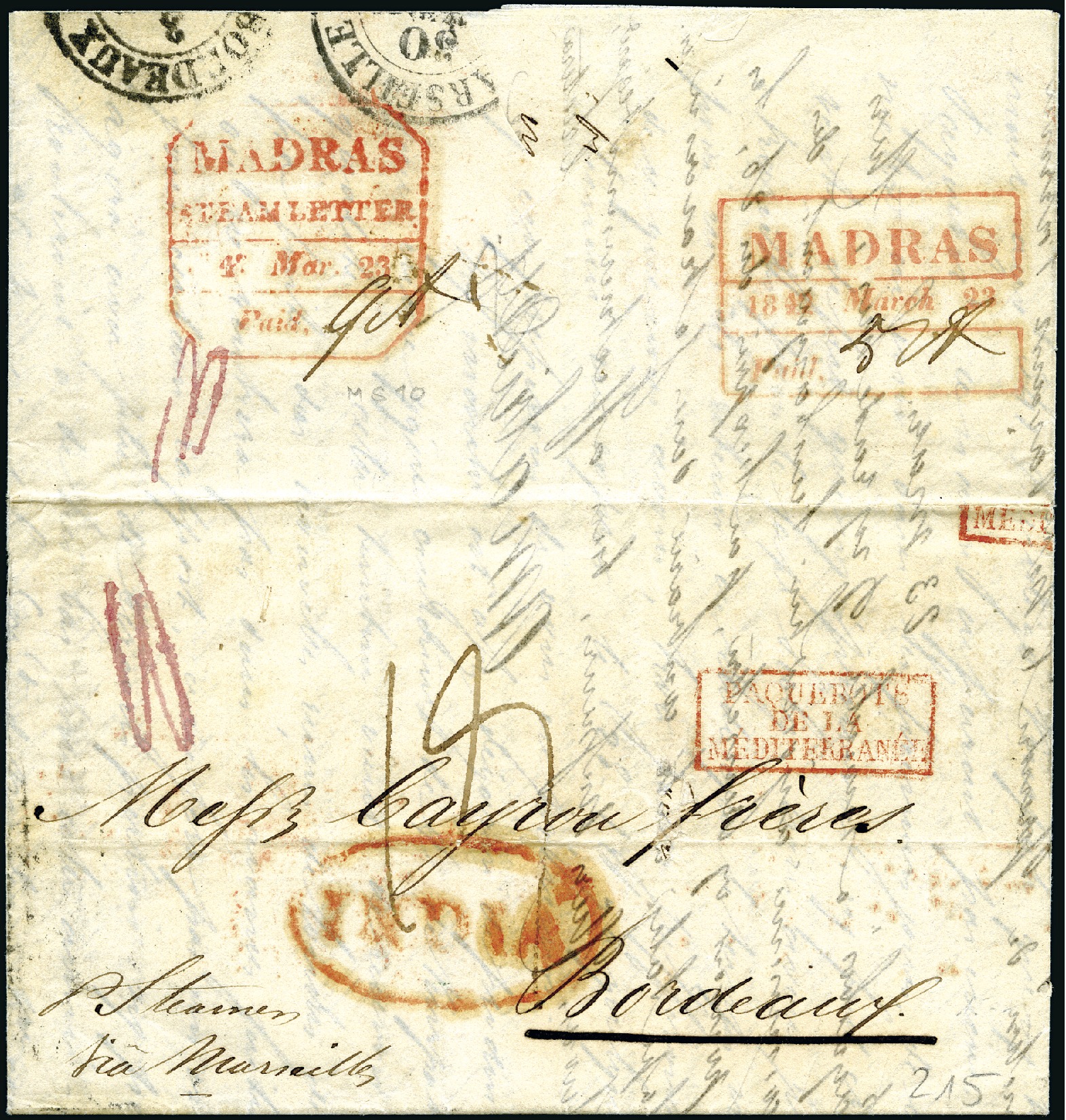 Madras HG 19a pre-1854 cover, David Feldman lot 20436