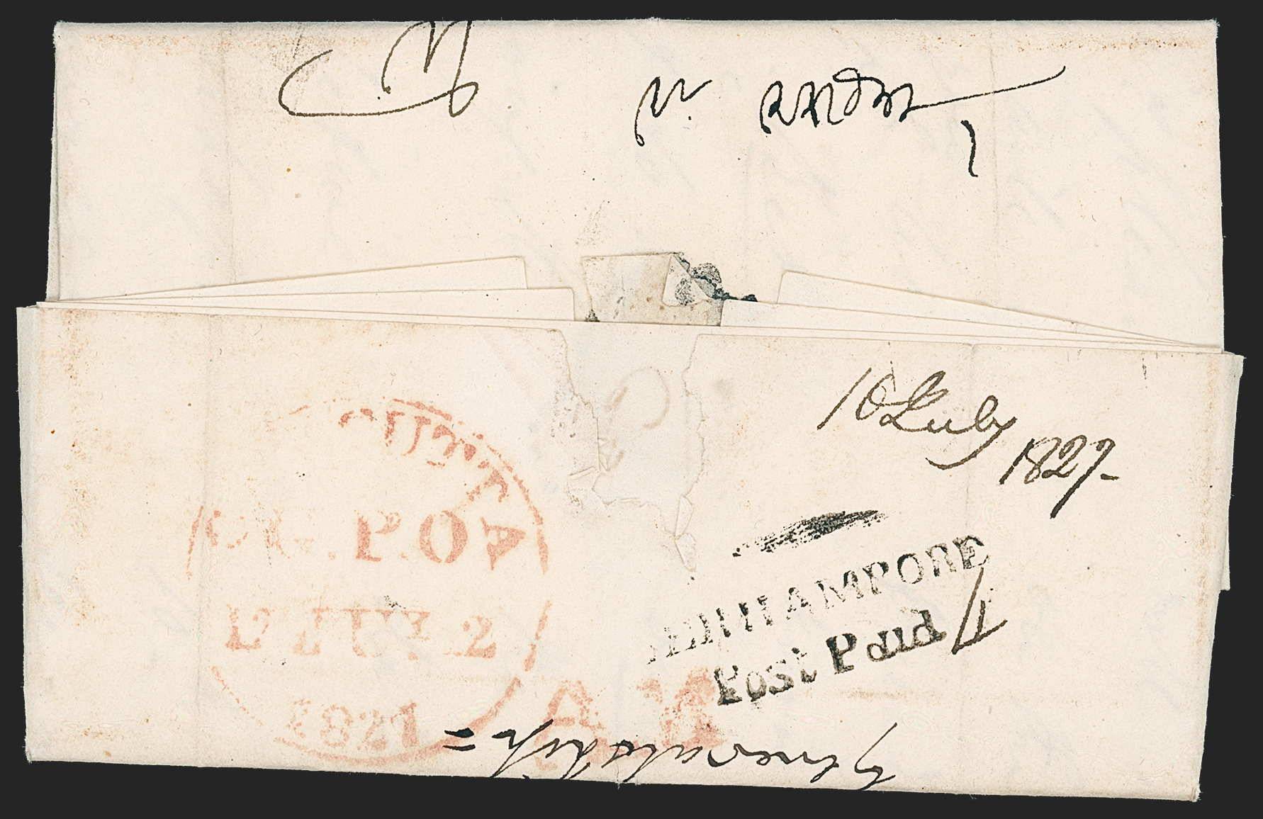 Pre-stamp cover of India — Berhampore HG 3, COV-5250, 10 July 1827