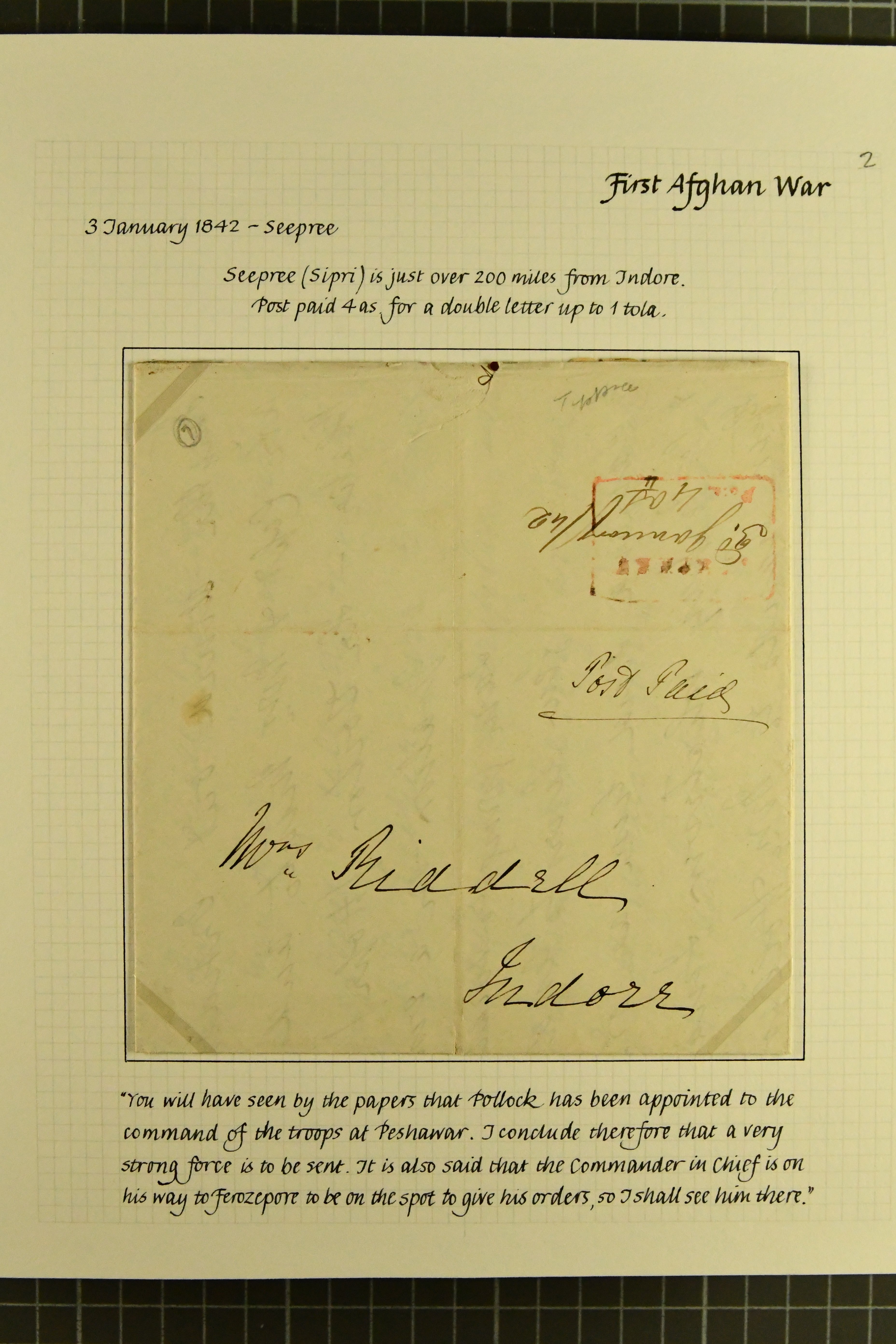 Pre-stamp cover of India — Seepree HG 1, COV-5051, 2 January 1843