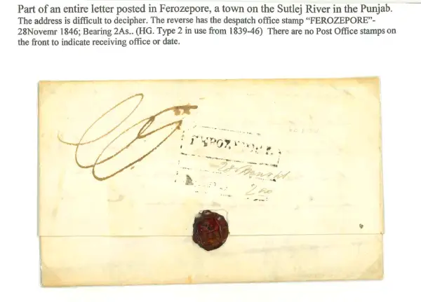 Pre-stamp cover of India — Ferozepore HG 2, COV-5009, 28 November 1846
