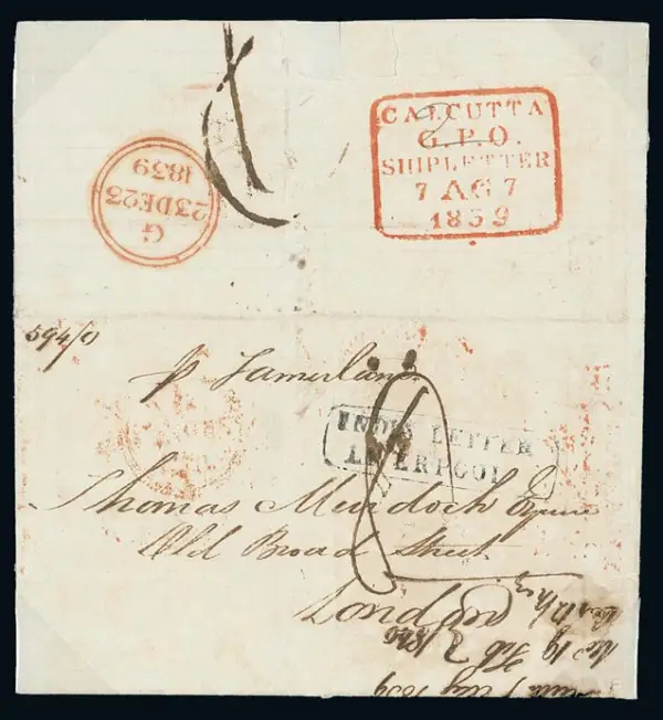 Pre-stamp cover of India — Calcutta SD11, COV-4911, 21 December 1839