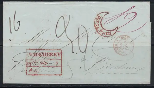 Pre-stamp cover of India — Pondicherry HG 12, COV-5038, 5 July 1853