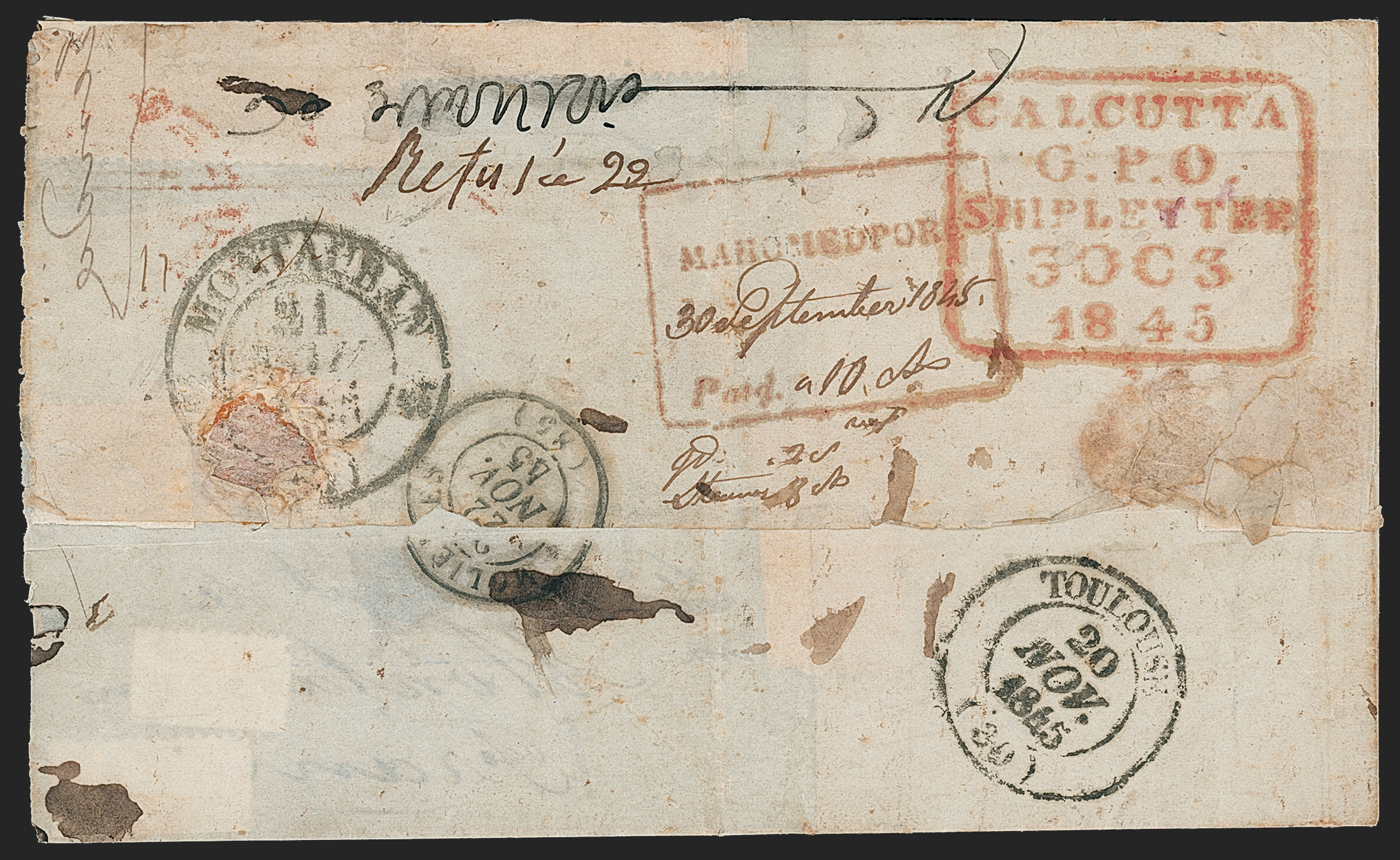 Pre-stamp cover of India — Mahomedpore HG 1, COV-5360, 29 January 1843