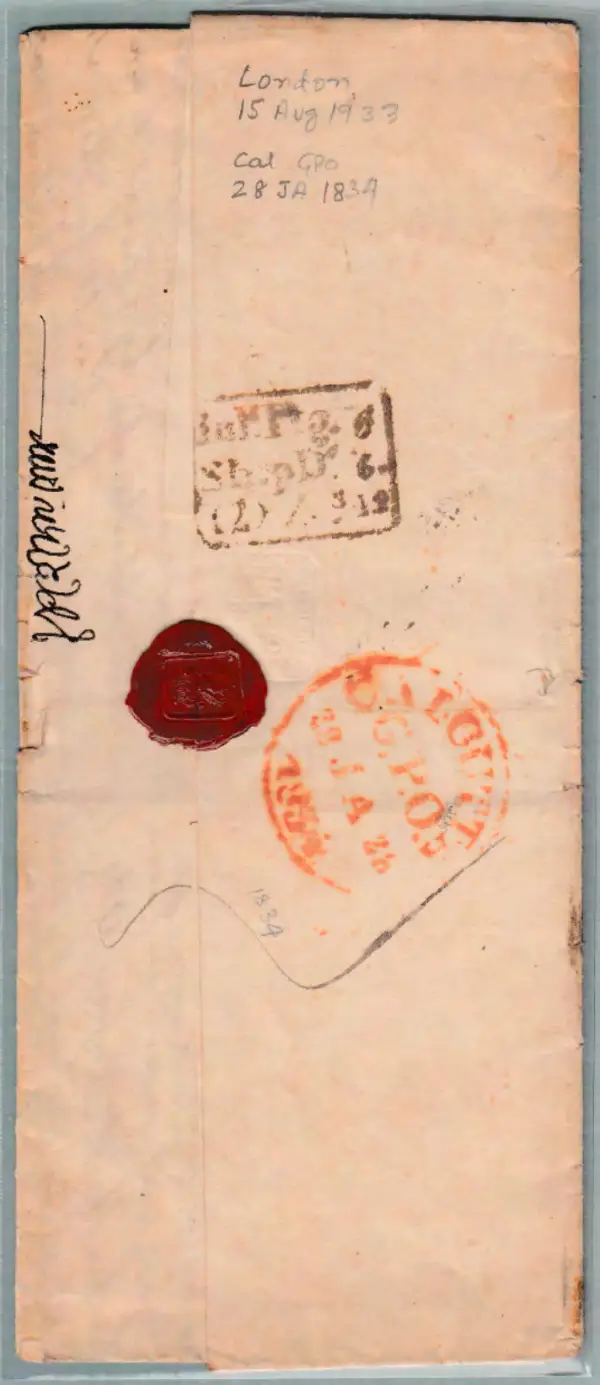 Pre-stamp cover of India — Calcutta SR19, COV-4574, 15 August 1833