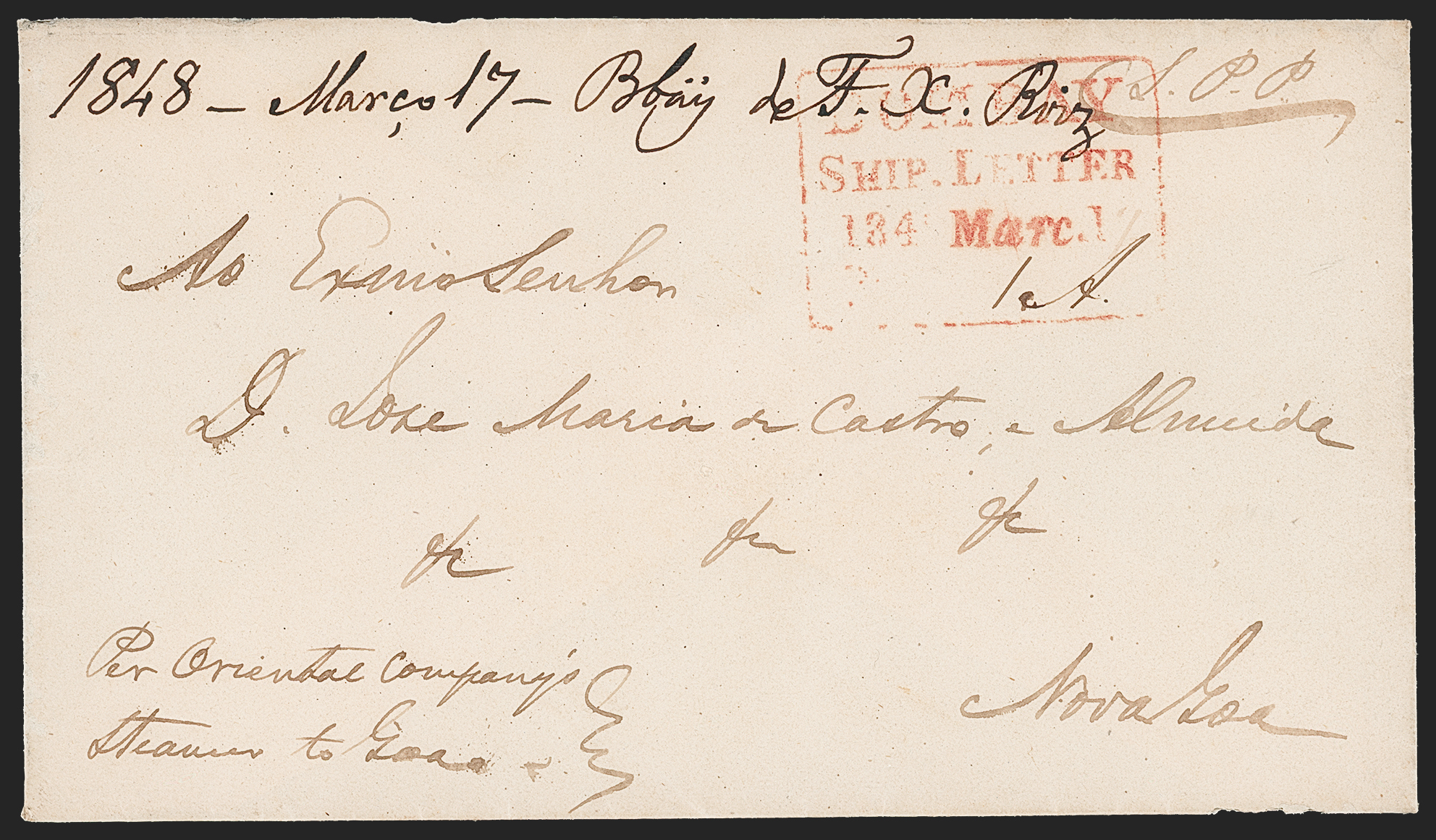 Bombay SD11 pre-1854 cover, Robert A. Siegel Auction Galleries lot 10039