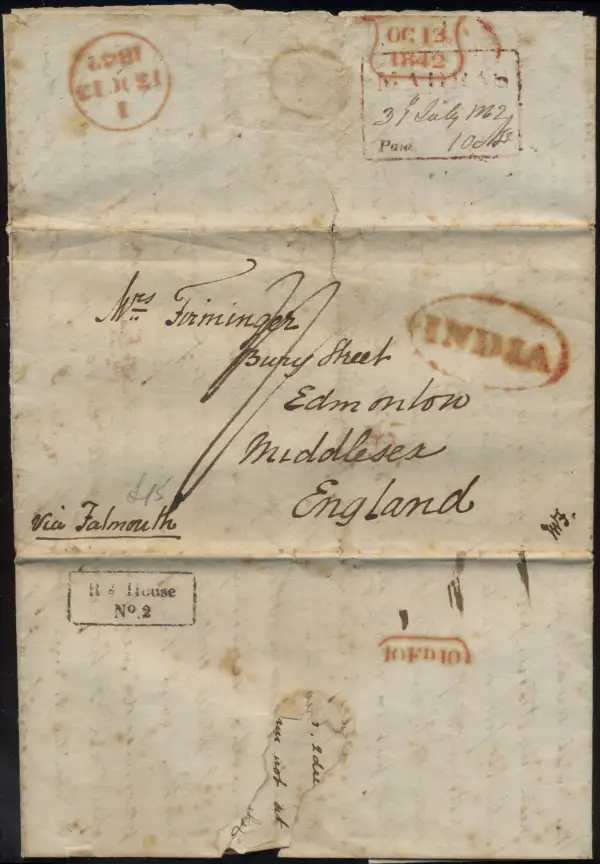 Madras MX8 pre-1854 cover, India Study Circle lot 2501