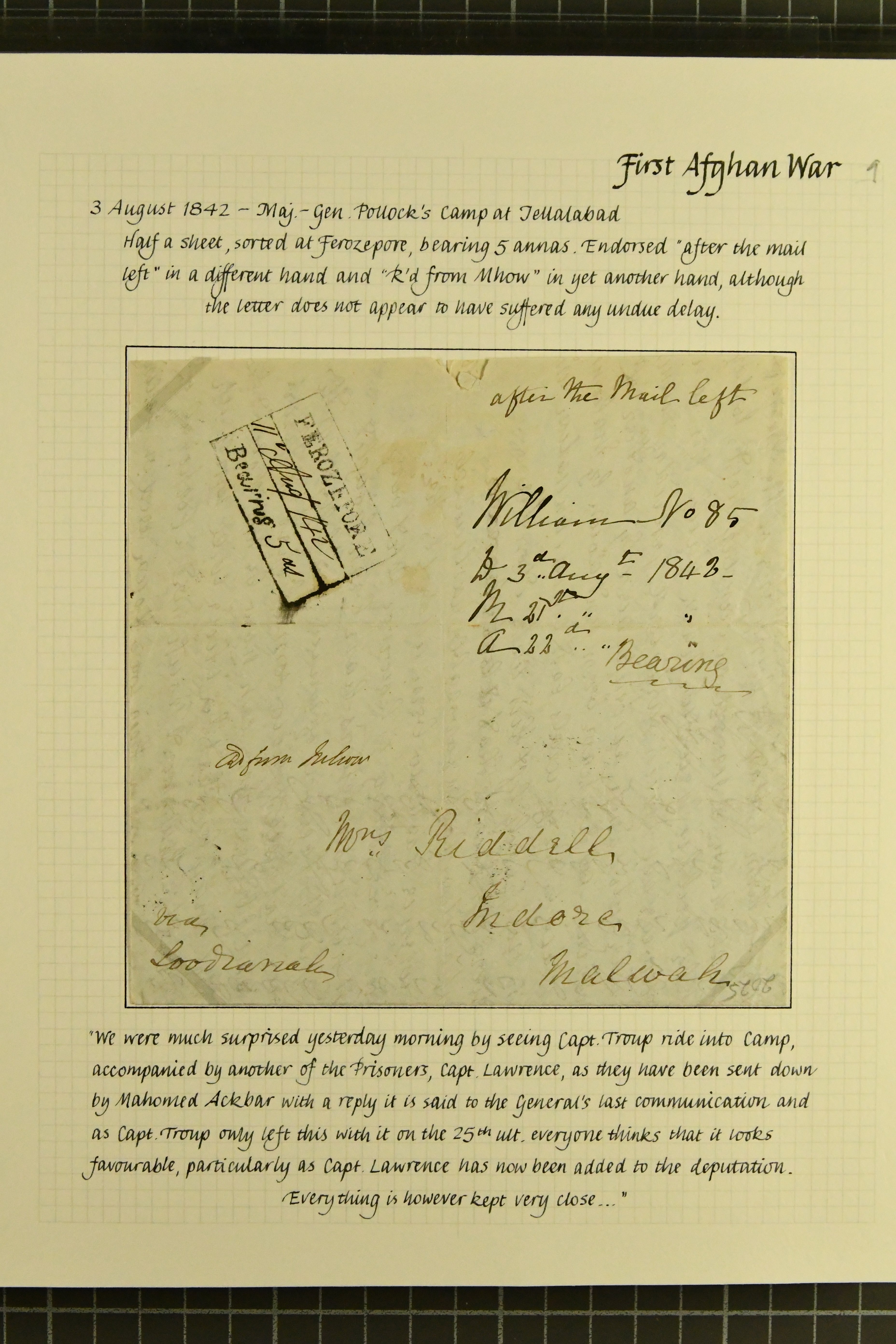 Pre-stamp cover of India — Ferozepore HG 2, COV-5082, 3 August 1842