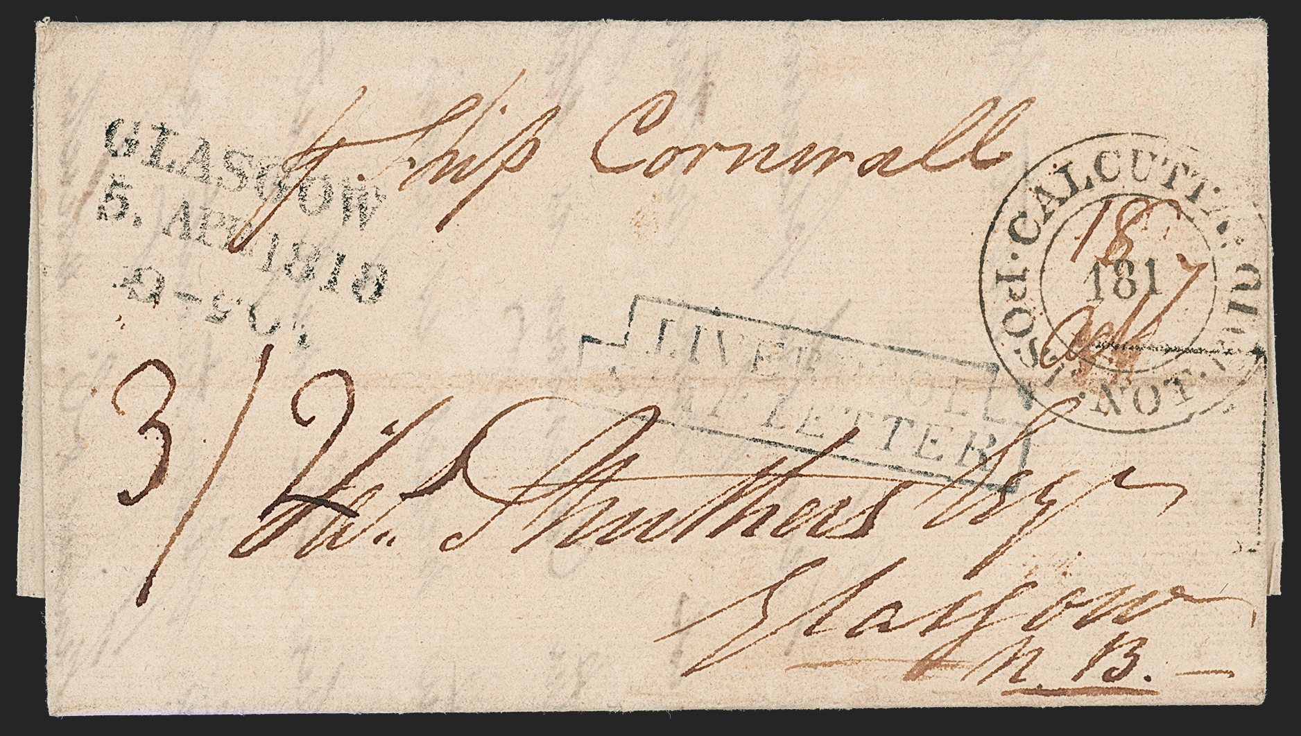 Pre-stamp cover of India — Calcutta SD6, COV-5270, 1817