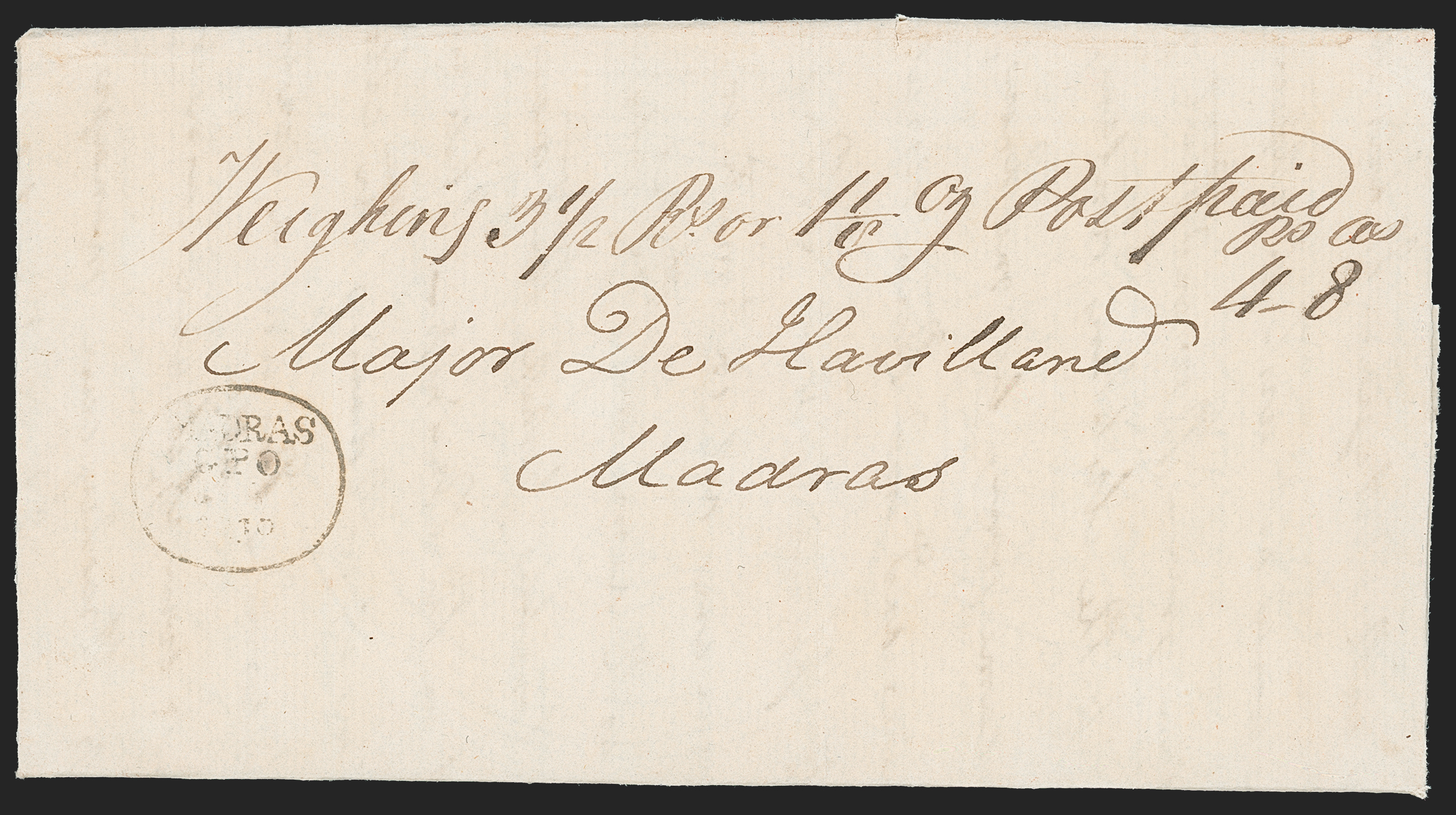 Madras MX2 pre-1854 cover, Robert A. Siegel Auction Galleries lot 10099