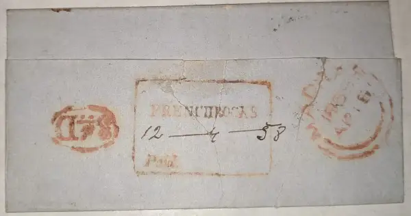 Pre-stamp cover of India — French Rocks HG 1, COV-4668, 12 April 1858