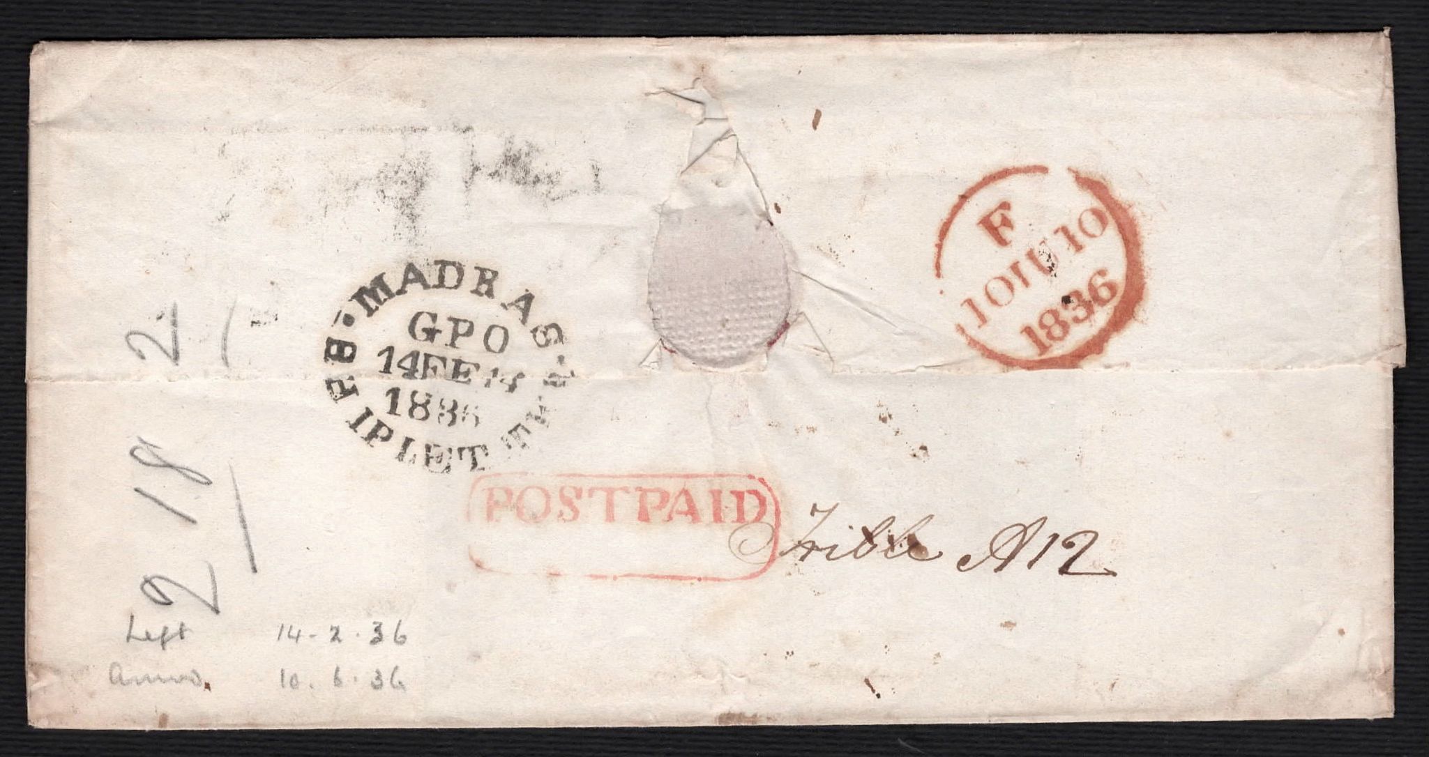 Madras SD15 pre-1854 cover, Sephils lot 0079