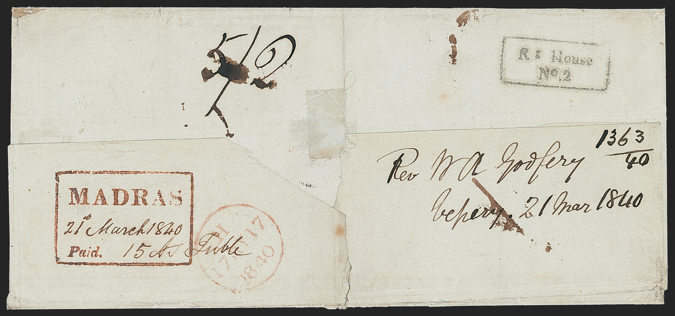 Madras HG 22 pre-1854 cover, Robert A. Siegel Auction Galleries lot 10098
