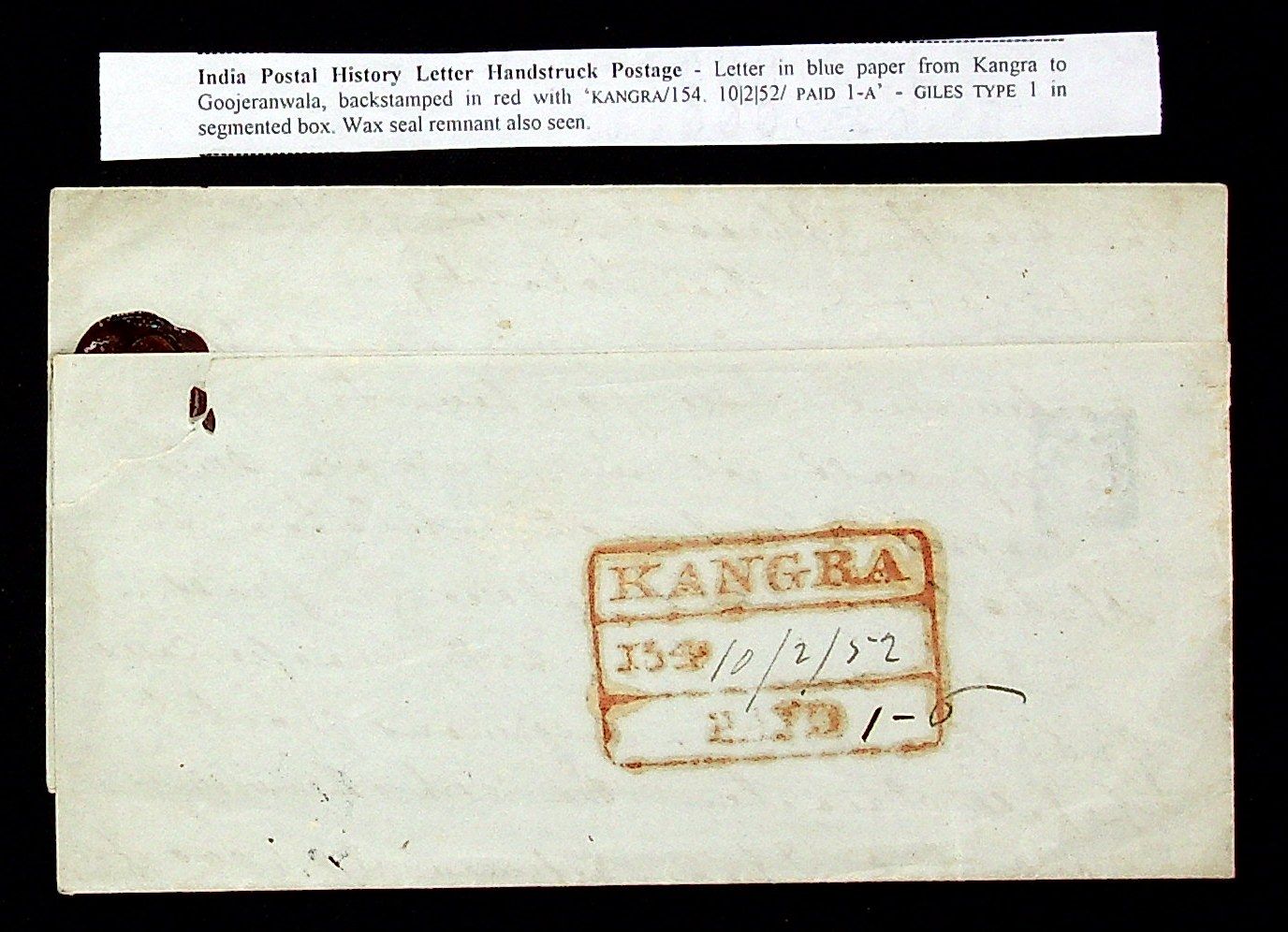 Kangra HG 1 pre-1854 cover, Sephils lot 0102