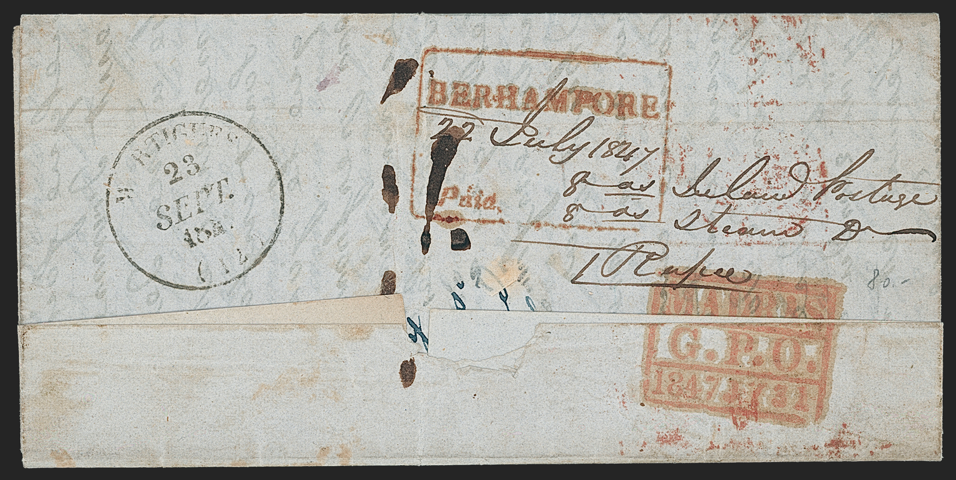 Berhampore HG 8 pre-1854 cover, Robert A. Siegel Auction Galleries lot 10026