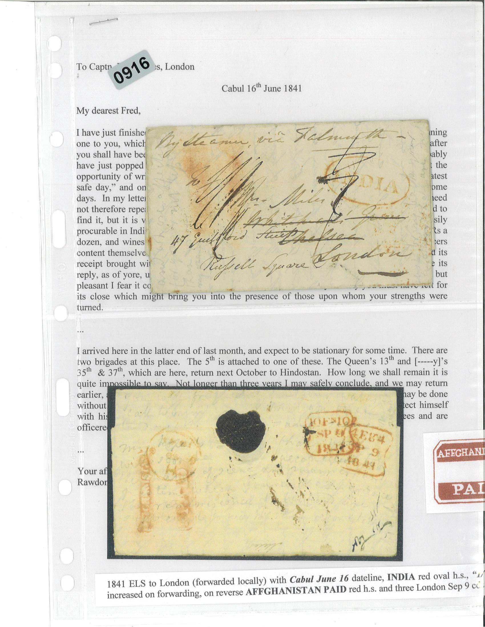 Afghanistan FP 2 pre-1854 cover, Robert A. Siegel Auction Galleries lot 628