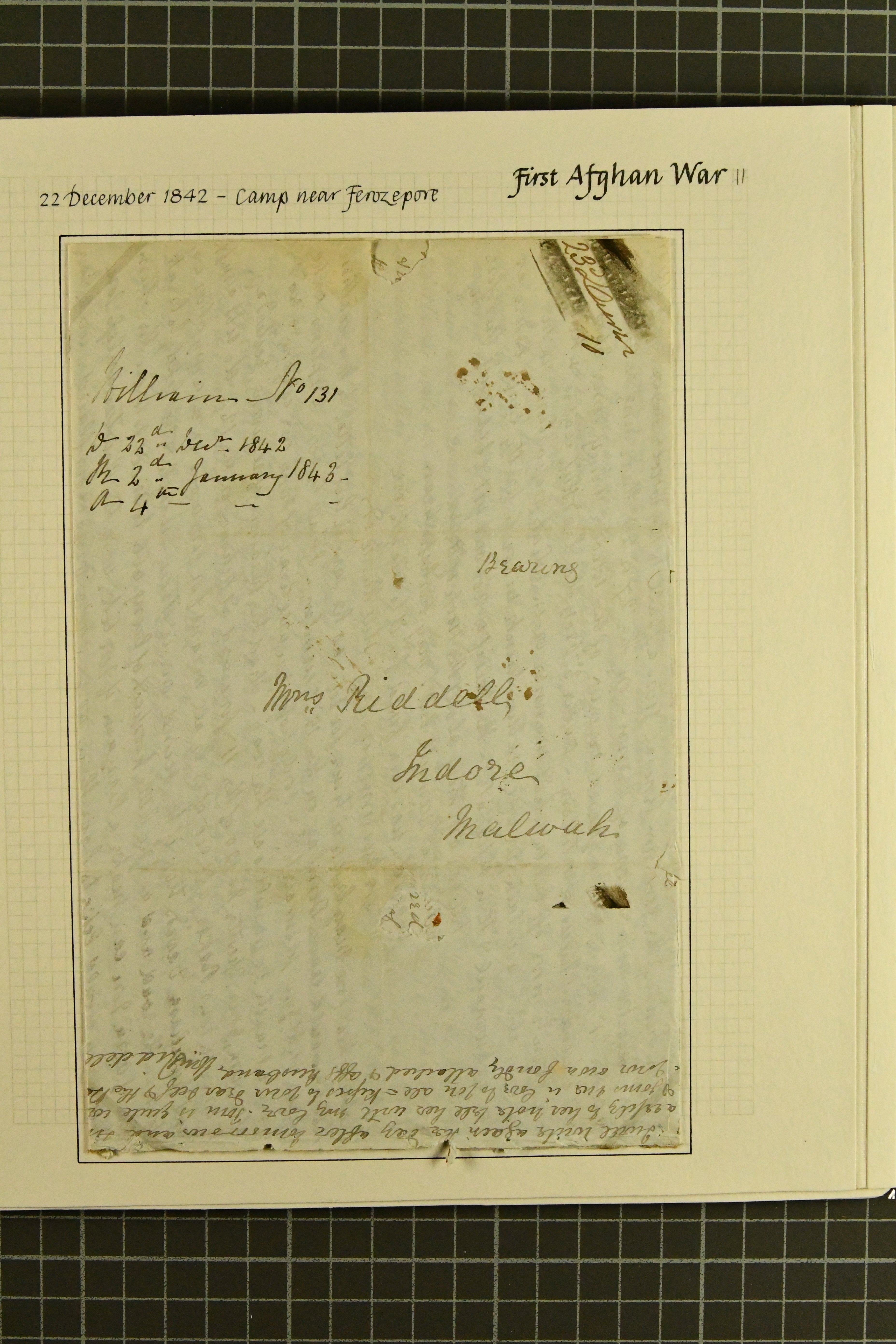 Pre-stamp cover of India — Afghanistan FP 3, COV-5101, 22 December 1842