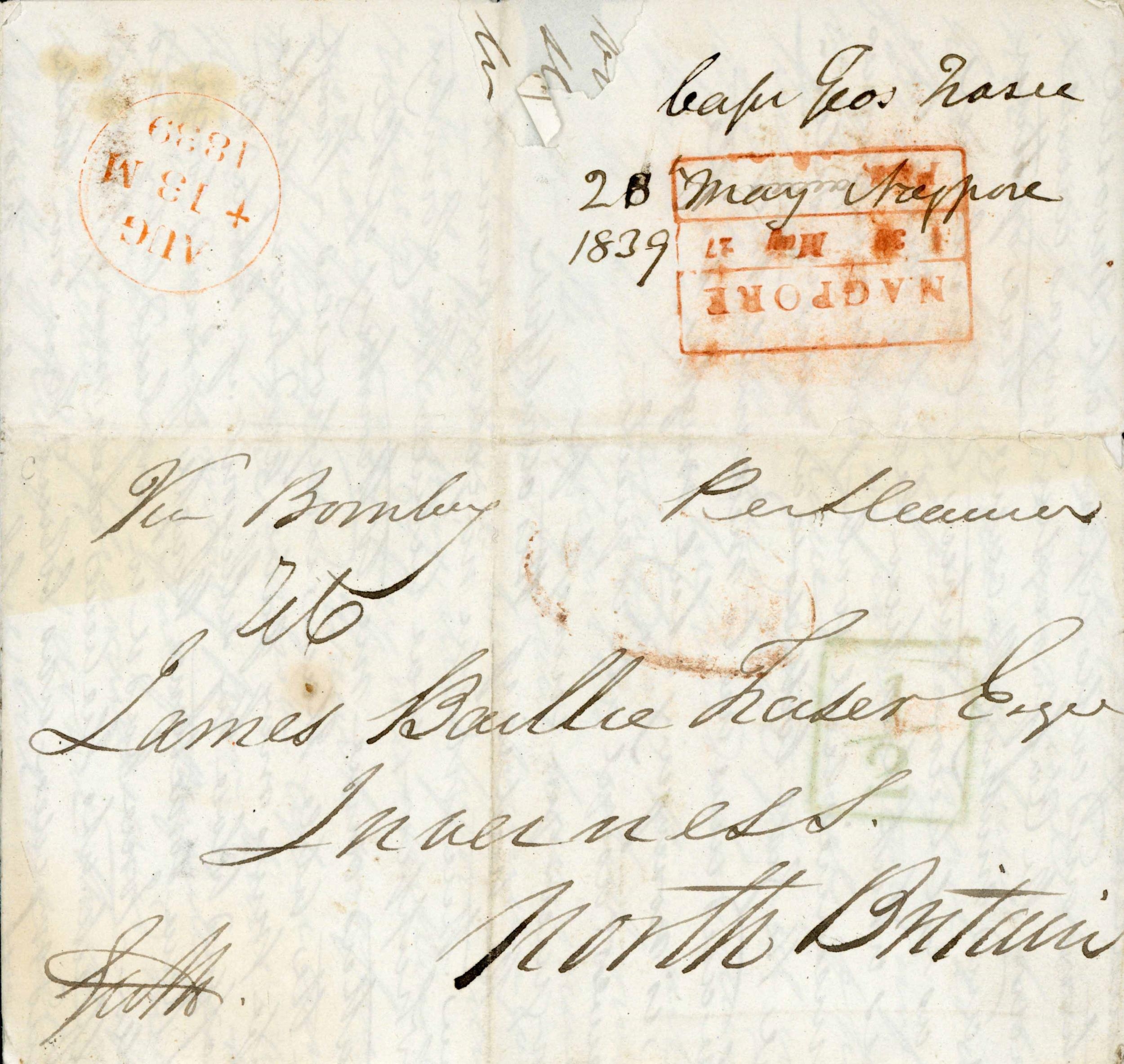 Pre-stamp cover of India — Nagpore HG 3, COV-4890, 1839