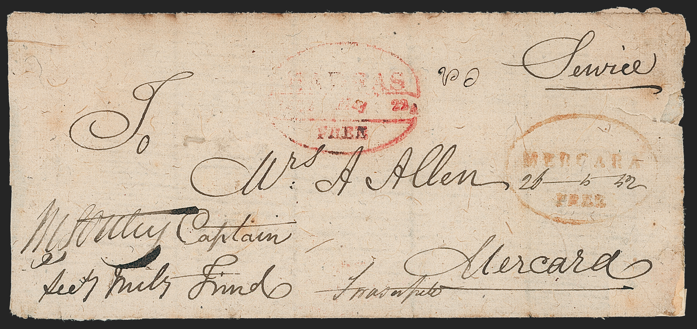 Pre-stamp cover of India — Mercara HG 3, COV-5362, 22 May 1852