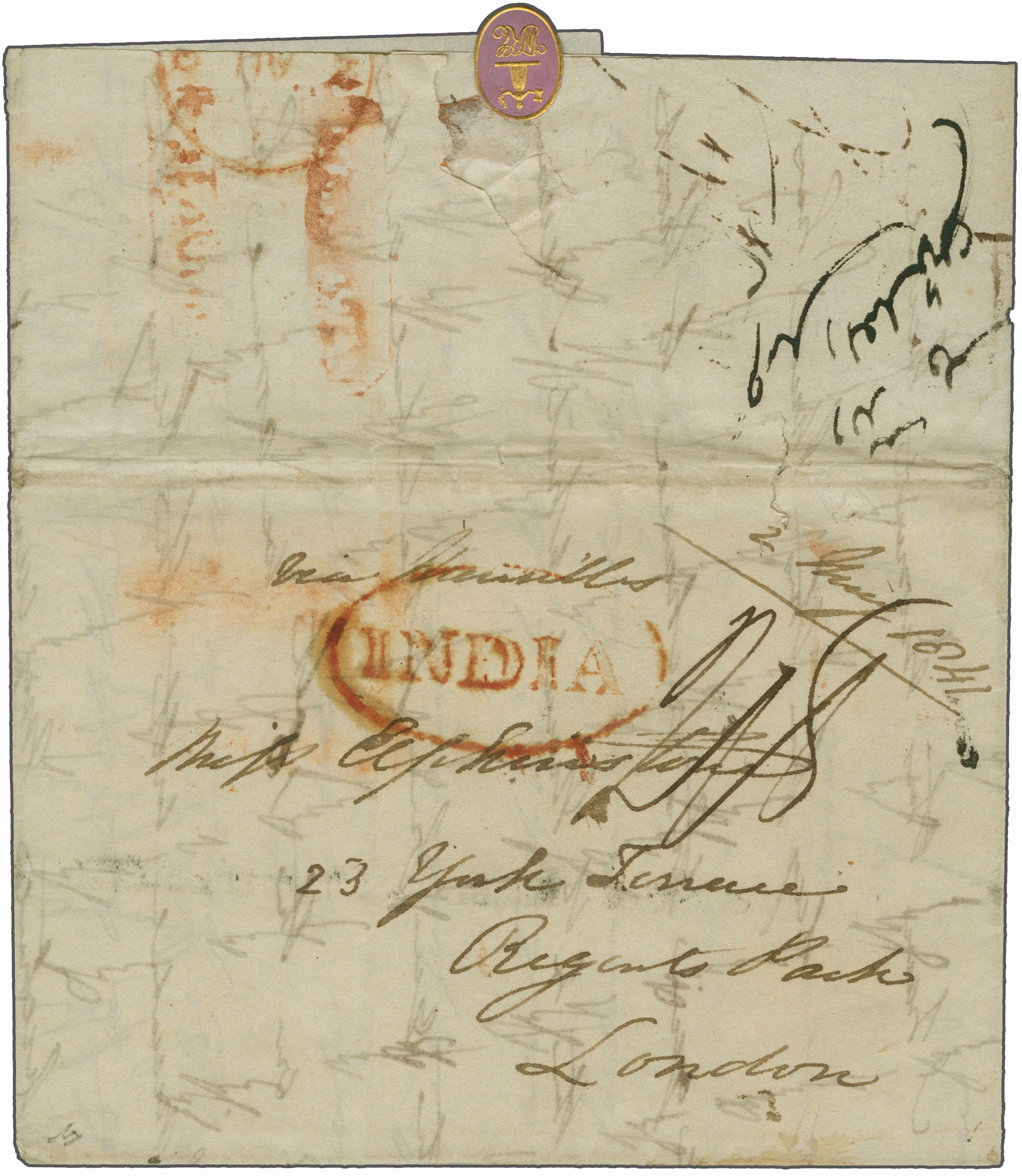 Afghanistan FP 4 pre-1854 cover, Corinphila Auctions lot 6015