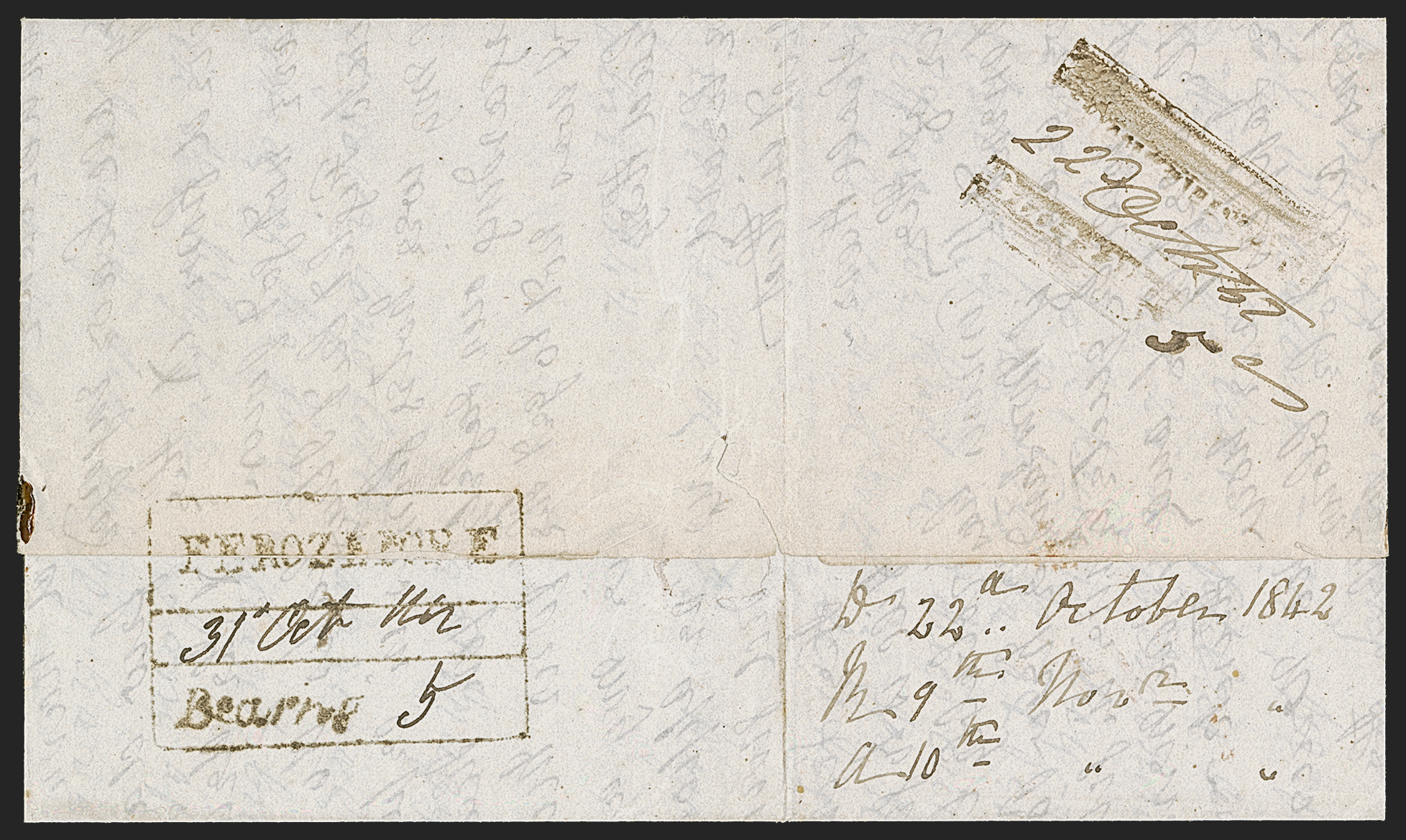 Pre-stamp cover of India — Ferozepore HG 2, COV-5149, 22 October 1842